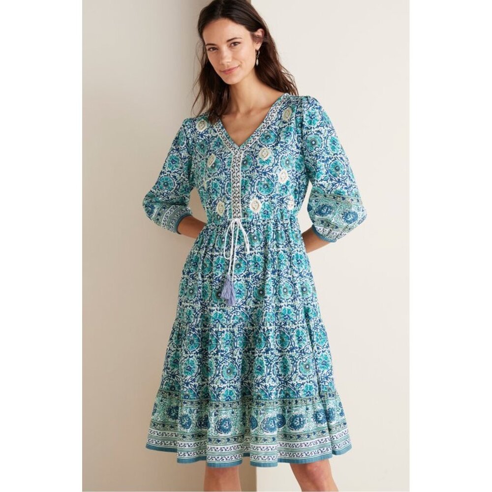 Soft Surroundings Teal and White Midi Dress